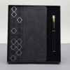 Desenli Siyah Deri Defter Kalem Set