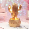 Gece Lambası LED Aydınlatmalı Kaktüs Dekor Amaçlı Masa Lambası Küçük Boy Biblo Gold