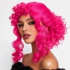 Neon Pembe Bukleli Kıvırcık Cosplay Peruğu - İçi Astarlı