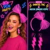 Neon Pembe Dantel Taç ve Şimşek Küpe 80ler 90lar Parti Seti