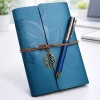 Yaprak Desenli Deri Defter Ve Lacivert Metal Roller Kalem Seti