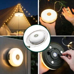 Şarj Edilebilir Kamp Lambası 10 Metre 1 Arada 5 Farklı Işık Modlu Gün Işığı ve Makaralı Peri LED Işık Suya Dayanıklı Mıknatıslı Aydınlatma Feneri