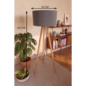 3 Ayaklı Tripod Lambader Antrasit Gri Kumaş Başlık