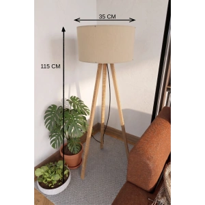 3 Ayaklı Tripod Lambader Bej Kumaş Başlık