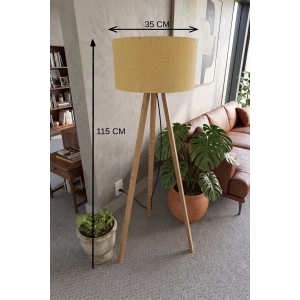 3 Ayaklı Tripod Lambader Hardal Kumaş Başlık