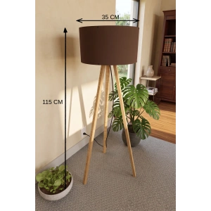 3 Ayaklı Tripod Lambader Kahverengi Kumaş Başlık