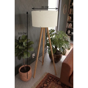 3 Ayaklı Tripod Lambader Krem Kumaş Başlık