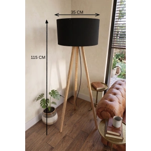 3 Ayaklı Tripod Lambader Siyah Kumaş Başlık