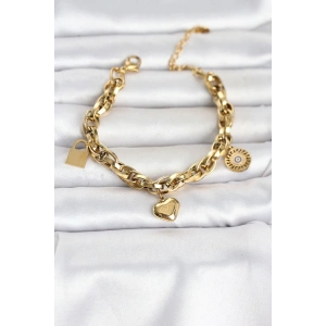 316L Çelik Gold Renk Charmlı Kalın Burgu Model Kadın Bileklik TJ-BB8558