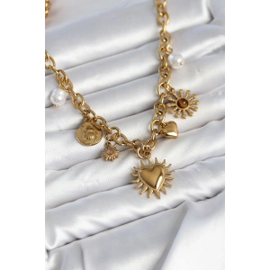 316L Çelik Gold Renk Charmlı Model Kadın Kolye TJ-BKO11135
