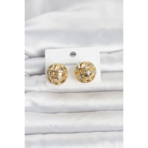 316L Çelik Gold Renk Desenli Top Model Kadın Küpe TJ-BKP11811