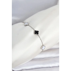 316L Çelik Gümüş Renk Siyah Beyaz Baby Yonca Model Kadın Bileklik TJ-BB8556