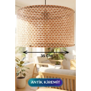 Antik Kiremit Hasır Kumaş Başlıklı Sarkıt Avize 35 CM