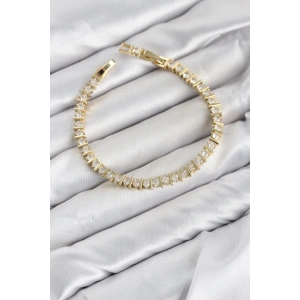 CM Şerit Model Zirkon Taşlı VIP Seri Gold Renk Pirinç Kadın Bileklik TJ-BB8606