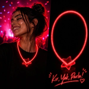 Fosforlu Yıldız Parti Kolyesi – Neon Işıklı Kolye Kırmızı Renk