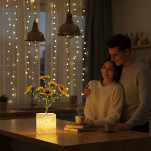 Aydınlatmalı Süs Bitkisi Işıklı Yapay Çiçek Saksılı LED Dekor Amaçlı Bitki Masaüstü ve Ev Ofis Sarı