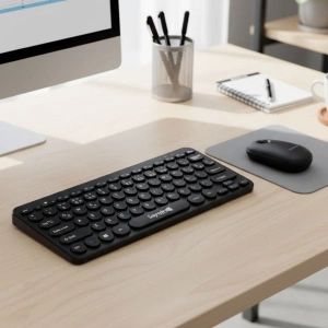 Klavye Mouse Seti Kablosuz Bluetooth Yuvarlak Tuşlu Tasarım Türkçe Q Dizilim Kolay Taşınabilen Ev ve Ofis Kullanımına Uygun Lacivert