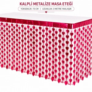 Kalpli Metalize Masa Eteği Kırmızı 75x300 cm