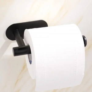 Kendinden Yapışkanlı Tuvalet Kağıtlığı – Mat Siyah Modern Banyo Rulo Askısı
