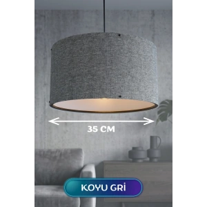 Koyu Gri Kumaş Başlıklı Sarkıt Avize 35 CM
