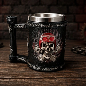 Kuru Kafa Motorcu Tasarımlı Metal Kupa Bardak