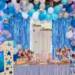Mavi Renk Ekstra Metalize Parlak Saçaklı Arka Fon Perde İthal 1x2 Metre