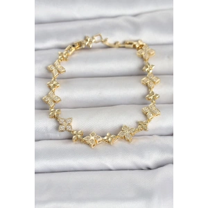 Pirinç Zirkon Taşlı Yonca Model Gold Renk Kadın Bileklik TJ-BB8494