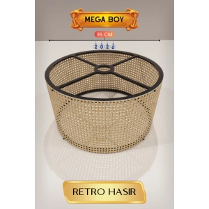 Retro Hasır Lambader Başlığı 35 CM Mega Boy