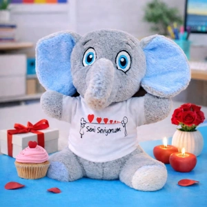 Seni Seviyorum Tişörtlü Peluş Oyuncak Fil