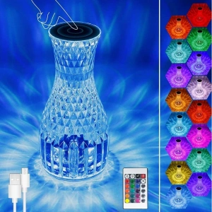 Akrilik Lamba LED Sürahi Formlu USB Şarj Edilebilir Kumandalı 16 Farklı Işık Modlu Masa Üstü Kristal