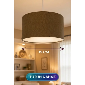 Tütün Kahve Kumaş Başlıklı Sarkıt Avize 35 CM