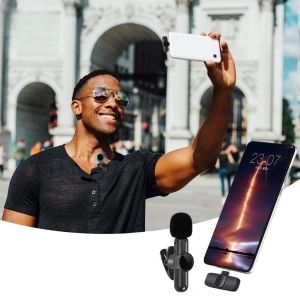 Küçük Boy Mikrofon Type C Uyumlu İphone Dönüştürücülü Kablosuz Yaka Mikrofonu Android ve İphone Uyumlu