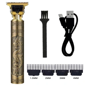 Manuel Tıraş Makinası Vintage Görünümlü Güçlü 4 Farklı Başlıklı USB Şarj Edilebilir