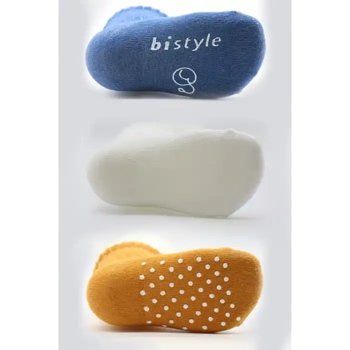 Basic Kaymaz Penye Soket Çorap 3lü Set Ekru Hardal Indigo