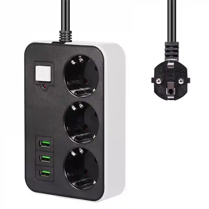 Akım Korumalı 3lü Priz 1.8 m USB Girişli