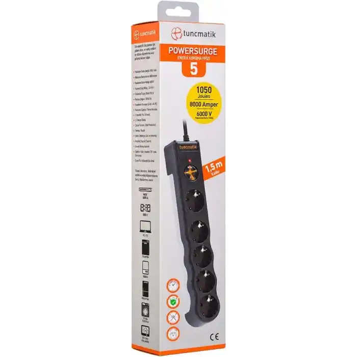 Tuncmatik TSK6136 PowerSurge 5 Priz 1050 Joule Enerji Koruma