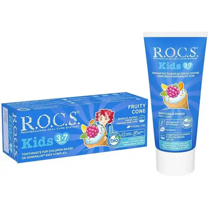 R.O.C.S. Kids 3-7 Yaş Florürsüz Diş Macunu Meyve Külahı Tadında (1 x 45 g)
