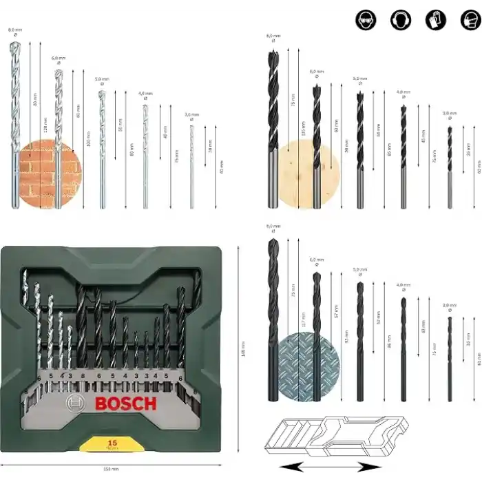 Bosch Home and Garden X/Line Mini 15 Parça Matkap Ucu Seti, Yeşil