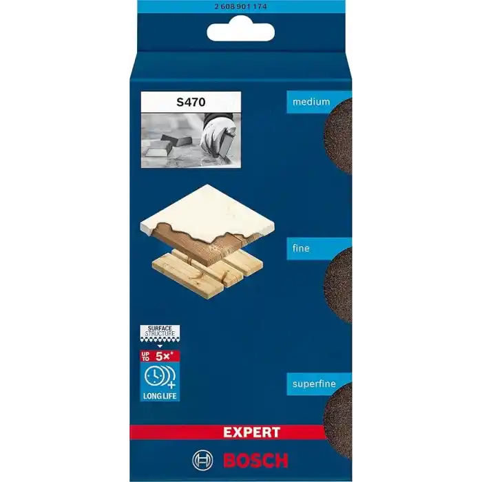 Bosch 3 x Expert S470 Kombi Zımpara Süngerleri (Ahşap Üzerine Boya için, Yumuşak Ahşap, Ø 69 x 97 x 26 mm, Orta/İnce/Süper İnce, Profesyonel Aksesuar El Zımparalama)
