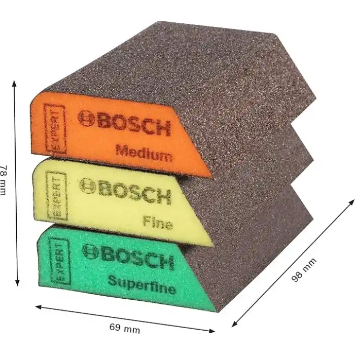 Bosch 3 x Expert S470 Kombi Zımpara Süngerleri (Ahşap Üzerine Boya için, Yumuşak Ahşap, Ø 69 x 97 x 26 mm, Orta/İnce/Süper İnce, Profesyonel Aksesuar El Zımparalama)