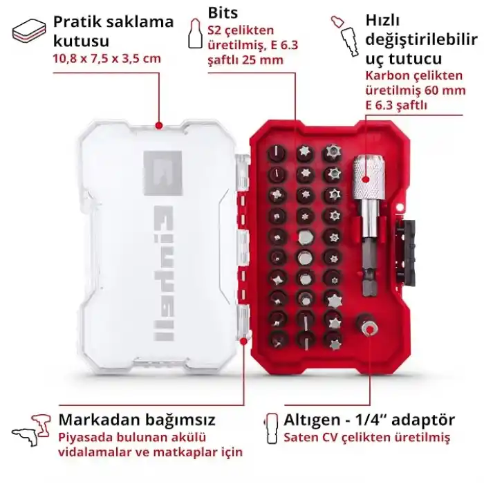Einhell Orijinal XS-CASE 32 Parça Bit Ucu Set 49118693