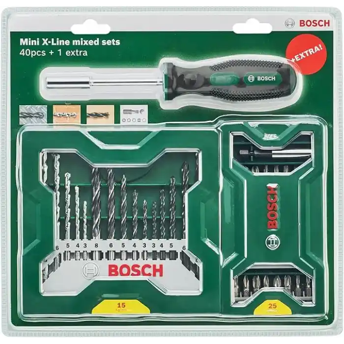 Bosch - X-Line 15 Parça Delme & 25 Parça Vidalama Ucu Seti + Tornavida