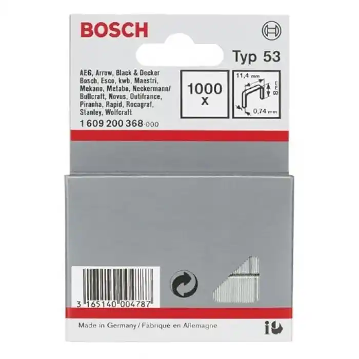 Bosch Zımba Teli, Gri, 11.4x0.74x8 mm, 1000 Adet