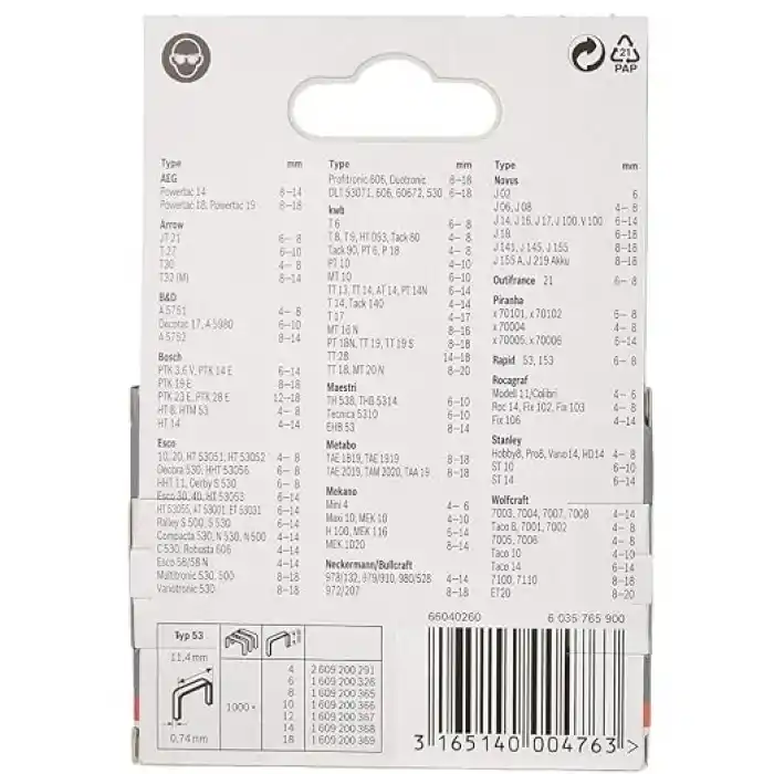 Bosch Zımba Teli, Gri, 11.4x0.74x8 mm, 1000 Adet