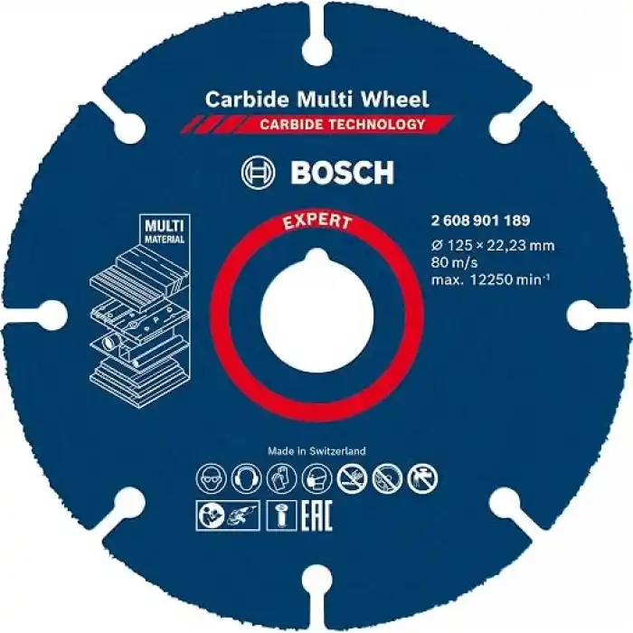 Bosch 1x EXPERT Carbide Multi Wheel Kesici Diskler (Sert ahşap, Çivili ahşap, Plastik, Alçıpan panel, Ø 125 mm, Aksesuar Küçük Avuç Taşlama Makinesi)