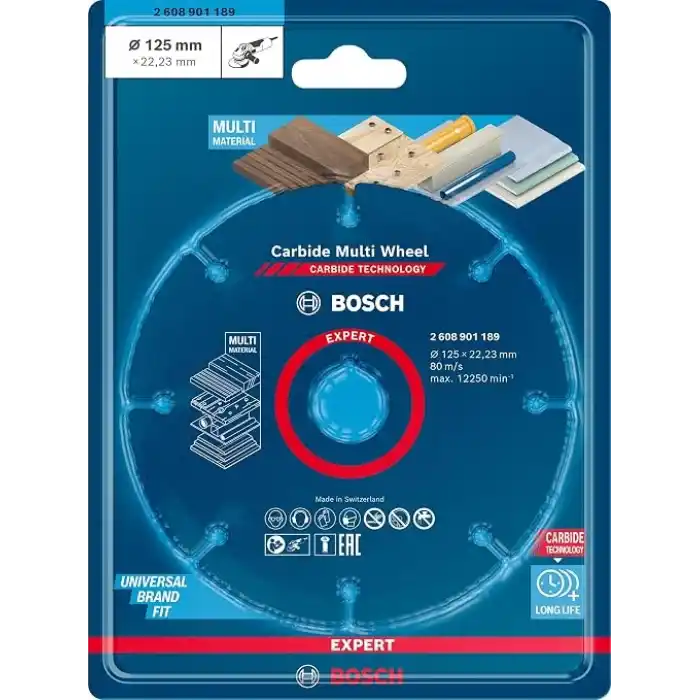 Bosch 1x EXPERT Carbide Multi Wheel Kesici Diskler (Sert ahşap, Çivili ahşap, Plastik, Alçıpan panel, Ø 125 mm, Aksesuar Küçük Avuç Taşlama Makinesi)
