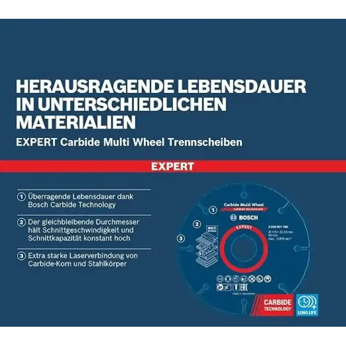 Bosch 1x EXPERT Carbide Multi Wheel Kesici Diskler (Sert ahşap, Çivili ahşap, Plastik, Alçıpan panel, Ø 125 mm, Aksesuar Küçük Avuç Taşlama Makinesi)