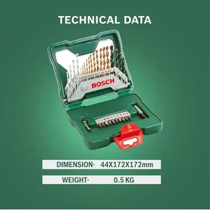 Bosch Home and Garden X/Line 30 Parça Titanyum Aksesuar Seti, Matkap uçları, Vidalama uçları, Üniversal Tutucu, Havşa açıcı, Uzun Ömürlü, Yeşil