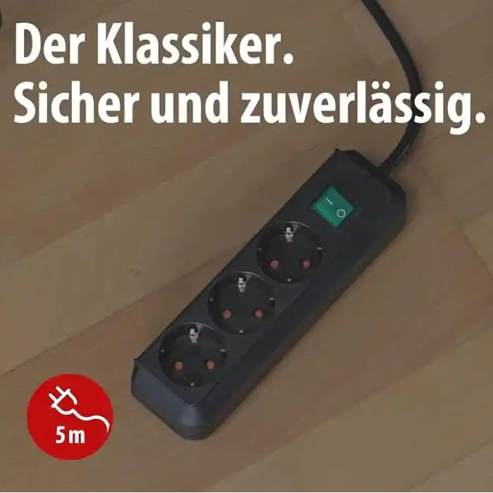 Brennenstuhl Eco-Line 3Lü Priz (Çocuk Emniyetli Priz, Şalter Ve 5 M Kablo), Siyah, 1152900, 230