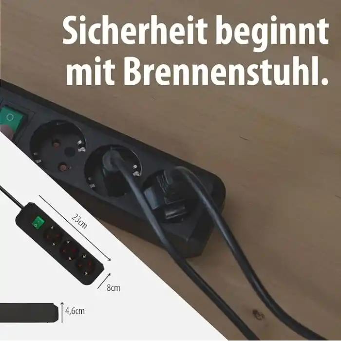 Brennenstuhl Eco-Line 3Lü Priz (Çocuk Emniyetli Priz, Şalter Ve 5 M Kablo), Siyah, 1152900, 230